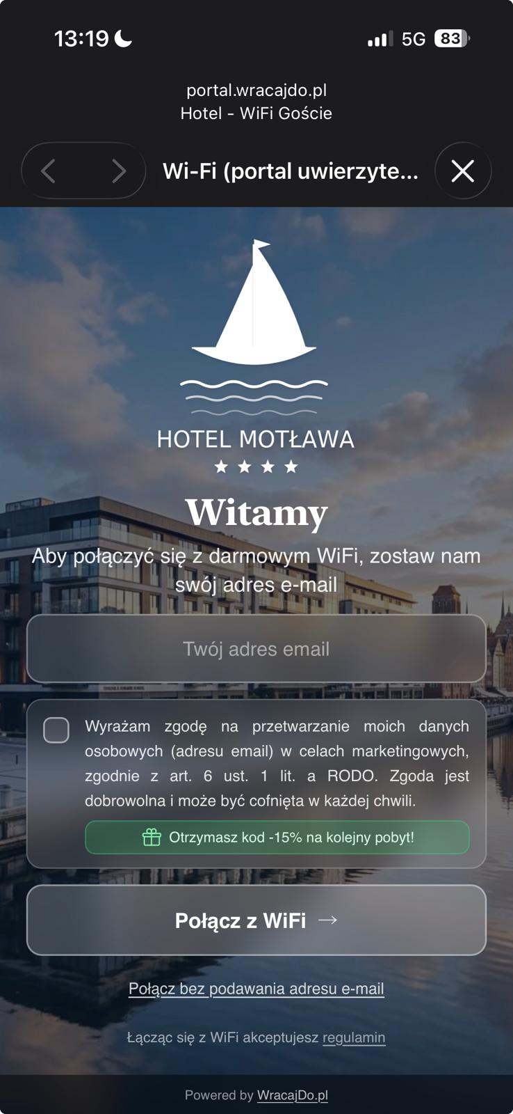 Portal WiFi — ekran logowania obiektu